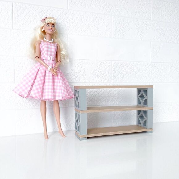 Miniature Barbie Integrity Doll Bookshelf - Mid-Century Modern Breeze Blocks 1:6 - Picture 3 of 4